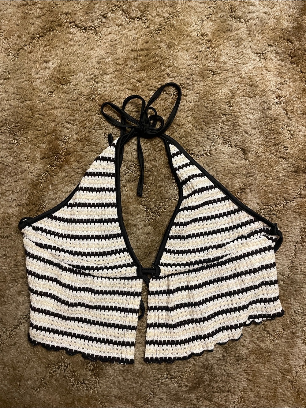 Shein Crotchet Style Summer Beach Vibe Black & White Tank Size Large